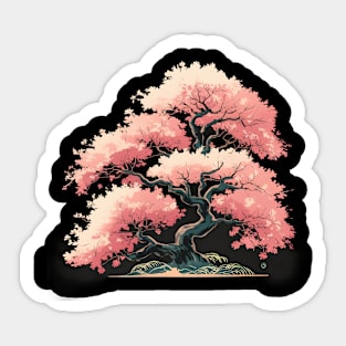 Beautifully Stylized Bonsai Tree with Vibrant Pink Foliage Sticker